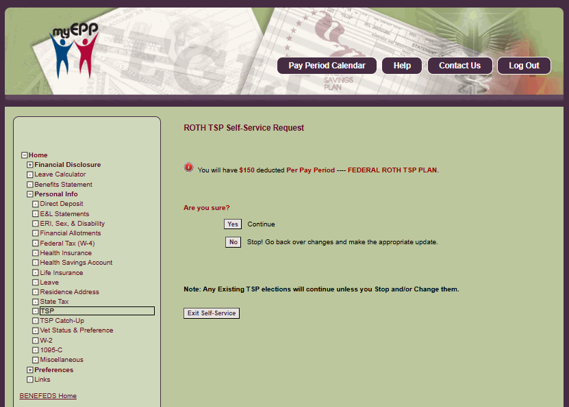 ROTH TSP Self-Service Request Page